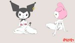 anthro areola big_areola breasts duo ear_piercing facial_piercing female genital_piercing genitals navel navel_piercing nipple_piercing nipples piercing pussy pussy_piercing spade_tail tail saturdaynite onegai_my_melody sanrio kuromi demon lagomorph leporid mammal rabbit melody_(disambiguation) 7:4 absurd_res hi_res