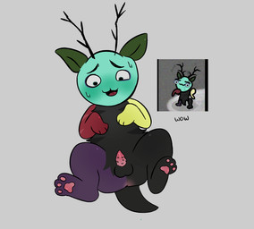 animal_genitalia animal_penis antlers balls black_body black_fur black_tail blue_eyes blue_head bodily_fluids feline_genitalia feline_penis feral fur genitals grey_background horn lying male on_back open_mouth pawpads paws penis presenting presenting_penis purple_leg quadruped red_arms simple_background solo standing sweat sweatdrop tail tongue_showing yellow_arms slasher_(artist) mewgenics miiharyn domestic_cat felid feline felis mammal hi_res shaded