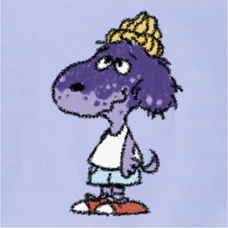 ambiguous_gender anthro beanie biped black_nose blonde_hair blue_background bottomwear clothed clothing ear_tuft eyebrows floppy_ears footwear fur hair hat headgear headwear markings purple_body purple_fur red_clothing red_footwear red_shoes shirt shoes shorts simple_background solo spots spotted_face spotted_markings standing style_emulation tail tank_top topwear tuft white_clothing white_shirt white_topwear kickfliptommy can_of_bliss peanuts_(comic) canid canine canis domestic_dog mammal 1:1 2024 colored_sketch hi_res sketch