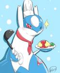 abstract_background anthro anthrofied blush claws clothing food hat headgear headwear looking_at_viewer male one_eye_closed plant plate pokemorph radish red_eyes simple_background smile solo vegetable wings aokabike nintendo pokemon generation_3_pokemon latios legendary_pokemon pokemon_(species) scalie 2015 hi_res