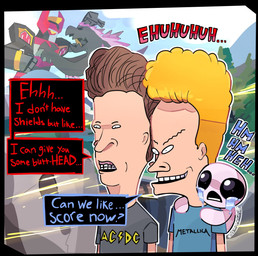 black_clothing black_shirt black_topwear blonde_hair blue_clothing blue_shirt blue_topwear bodily_fluids braces brown_hair clothing group gunfire hair laugh machine male shirt smile tears text topwear siris_the_virus ac/dc beavis_and_butt-head epic_games fortnite godzilla_(series) metallica power_rangers the_binding_of_isaac_(series) toho beavis butt-head godzilla isaac_(tboi) megazord human kaiju mammal reptile robot scalie 2025 digital_drawing_(artwork) digital_media_(artwork) english_text hi_res