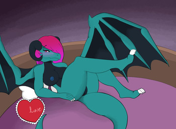 alicechaos anthro blush breasts female genitals solo text vulva drayx mythology dragon mythological_creature mythological_scalie scalie