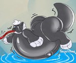 anthro balloon_belly balloon_fetish hose hose_inflation inflatable inflatable_toy inflated_belly inflating inflation inflation_fetish male pool_float pool_toy solo conditional_dnp thaismotosuwa canid canine canis mammal wolf 2021 absurd_res hi_res