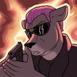 anthro blood bodily_fluids eyewear fire gun male movie_reference overweight overweight_male parody ranged_weapon solo sunglasses weapon cocaine_(artist) conditional_dnp steven_seagal deer mammal 1:1 animated low_res short_playtime