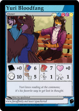 anthro bench black_border black_nose book border card card_template collarbone college food fruit group heart_symbol male owner_card plant school sitting strawberry student tail trading_card trading_card_game trading_card_template spackered furoticon avian bird felid mammal pantherine procyonid raccoon tiger