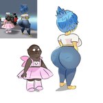 3_toes 4_fingers anthro barefoot big_butt black_eyes blue_bottomwear blue_clothing blue_hair blue_pants blush blush_lines boots bottomwear bouquet breasts brown_body brown_fur butt clothed clothed_anthro clothed_female clothed_humanoid clothed_male clothing crop_top crossdressing curvy_figure duo feet female fingers flower flower_bouquet footwear fully_clothed fully_clothed_anthro fully_clothed_female fully_clothed_humanoid fully_clothed_male fur gameplay_mechanics gui hair health_bar holding_bouquet holding_flower holding_object huge_butt larger_female larger_humanoid light looking_at_butt male male_anthro mouth_closed pants pink_boots pink_bottomwear pink_clothing pink_footwear pink_shirt pink_skirt pink_tank_top pink_topwear plant screencap screencap_redraw shirt shoes short_hair simple_background size_difference skirt smaller_anthro smaller_male tank_top text thin_eyebrows toes topwear username white_background white_clothing white_crop_top white_topwear yellow_body yellow_skin wolflly10 disney inside_out pixar roblox joy_(inside_out) ape haplorhine humanoid mammal primate 1:1 2024 absurd_res artist_name colored digital_drawing_(artwork) digital_media_(artwork) hi_res lighting redraw shaded