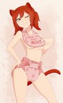 bib breasts brown_eyes clean_diaper clothed clothing diaper female furgonomic_diaper furgonomics hair hand_on_hip one_eye_closed pawprint_diaper pawprint_print pink_diaper red_hair seductive simple_background smile solo tail text under_boob wearing_diaper wink merunyaa animal_humanoid felid felid_humanoid feline feline_humanoid humanoid mammal mammal_humanoid 2018 digital_media_(artwork) hi_res shaded