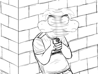 anthro brick_wall cellphone electronics holding_object holding_phone horn leaning leaning_backward looking_around male phone smartphone solo text wall_(structure) komododad deltarune undertale undertale_(series) asriel_dreemurr boss_monster_(undertale) bovid caprine goat mammal 2025 4:3 black_and_white comic english_text hi_res monochrome