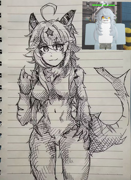 breasts female feral fluffy fluffy_chest glistening glistening_eyes hair long_hair simple_background solo stars_in_hair yiyizi kaiju_paradise roblox animal_humanoid aquatic aquatic_humanoid fish fish_humanoid humanoid mammal shark_humanoid shork_(kaiju_paradise) 2026 hi_res traditional_media_(artwork)