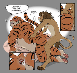 anal anal_penetration anthro anthro_on_anthro anthro_penetrated anthro_penetrating anus backsack balls belly bent_over bent_over_bed big_belly bigsub blush bodily_fluids brown_hair brown_mane butt butt_grab cum cum_from_penis cum_in_ass cum_inside dialogue dominant dominant_male duo explicitly_stated_consent fur gaping gaping_anus genital_fluids genitals hair hand_on_butt larger_penetrated larger_sub looking_back looking_pleasured male male/male male_penetrated male_penetrating male_penetrating_male mane musclegut muscular muscular_anthro muscular_male muscular_sub nipples nude nude_anthro nude_male onomatopoeia open_mouth orange_body orange_fur paws penetration penile penile_penetration penis_in_ass sex size_difference small_top_big_bottom smalldom sound_effects speech_bubble striped_body striped_fur stripes submissive submissive_male tail tan_body tan_fur teeth text white_body white_fur joojoo felid lion mammal pantherine tiger 2025 digital_drawing_(artwork) digital_media_(artwork) english_text hi_res
