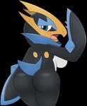 2019 alpha_channel anthro blue_eyes blush blush_lines breasts butt digital_drawing_(artwork) digital_media_(artwork) empoleon female generation_4_pokemon hi_res looking_at_viewer narrowed_eyes nintendo open_mouth pokemon pokemon_(species) side_boob simple_background solo standing thick_thighs transparent_background zinzoa