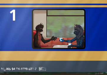 anthro beverage black_body black_fur blue_body blue_eyes blue_fur blue_striped_fur blue_stripes coffee coffee_cup container cup disposable_cup duo european_vehicle_number fangs first_class_train fur furniture handing_over happy holding_object horn male mane multicolored_body multicolored_fur ns_icng orange_accents orange_body orange_eyes orange_fur plant public_transportation rail_transit red_seats smile steaming_cup striped_body striped_fur stripes table teeth text train travelling tree uic_number vehicle whiskers blackheartdragon albert_heijn alstom nederlandse_spoorwegen exec_thunderhorn vuurniac_squarewave domestic_cat felid feline felis lion mammal pantherine 2025 absurd_res colored digital_drawing_(artwork) digital_media_(artwork) hi_res shaded signature