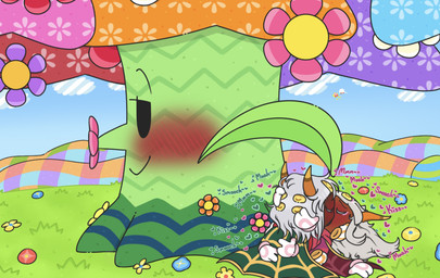 2_horns ambiguous_gender being_watched blush cloud dark_body dark_skin eyes_closed female floating_hands flower grey_hair group hair half-closed_eyes horn kiss_on_lips kissing looking_at_another making_out male male/female narrowed_eyes onomatopoeia plant public sky smooch_(sound_effect) sound_effects text tree trio_focus unusual_anatomy unusual_eye_placement kittipaws kirby:_triple_deluxe kirby_(series) nintendo background_character flowery_woods kirby queen_sectonia_(original_form) taranza arachnid arthropod elemental_creature flora_fauna spider spidr absurd_res hi_res