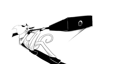 aiming aiming_weapon anthro crown female gun hair headgear loafers long_hair ranged_weapon rifle sitting sitting_on_ground sniper sniper_rifle solo tiara weapon dragonweirdo bless_(dragonweirdo) american_opossum mammal marsupial 16:9 hi_res monochrome widescreen