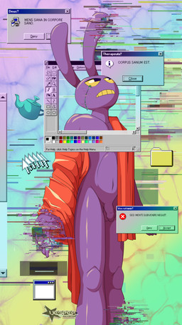 anthro bodily_fluids crying cursor error_message flaccid folder_icon genitals glitch looking_up male penis purple_body scrollbar solo teapot tears text vaporwave yellow_eyes vesper_thee_bat glitch_productions microsoft microsoft_paint_(copyright) microsoft_windows the_amazing_digital_circus windows_95 jax_(tadc) 2026 absurd_res hi_res latin_text