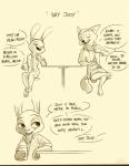 2016 alec8ter anthro canid canine carrot_pen clothed clothing comic conditional_dnp container cup dialogue disney duo english_text female food fox fully_clothed furniture hi_res holding_object judy_hopps lagomorph leporid male mammal monochrome nick_wilde rabbit red_fox signature simple_background speech_bubble table text true_fox zootopia