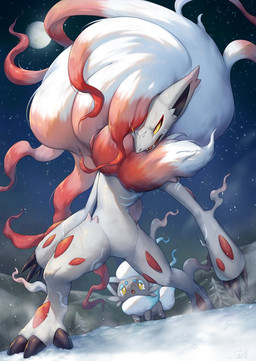 ambiguous_gender anthro black_nose blue_body blue_fur claws duo fangs feral fur moon neck_tuft open_mouth plant red_body red_eyes red_fur sky snow star starry_sky tail teary_eyes teeth toe_claws tree tuft white_body white_fur white_tail yellow_eyes yellow_sclera kemokemono nintendo pokemon generation_8_pokemon hisuian_form hisuian_zoroark hisuian_zorua pokemon_(species) regional_form_(pokemon) shiny_pokemon hi_res