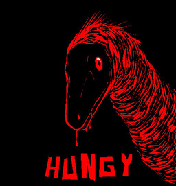 ambiguous_gender black_background bodily_fluids drooling feathers feral saliva simple_background solo text einin dinosaur dromaeosaurid prehistoric_species reptile saurischian scalie theropod english_text monochrome