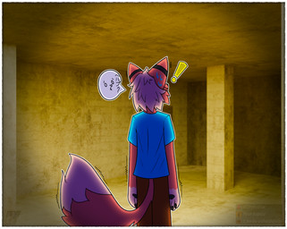 anthro backroom border clothed clothing fur hair male pawpads red_body red_fur scared simple_background solo tail text white_border rahony the_backrooms feon canid canine fox mammal absurd_res digital_media_(artwork) hi_res japanese_text paint_tool_sai_(artwork) partially_translated translation_request