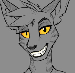 anthro facial_markings facial_stripes fangs glistening glistening_eyes grin hair head_markings looking_at_viewer male markings short_hair simple_background smile solo striped_face striped_neck stripes teeth unsigned acidic cid_(acidic) felid mammal bust_portrait clip_studio_paint_(artwork) digital_media_(artwork) partially_colored portrait