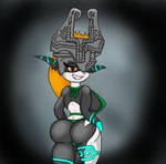 armor bikini black_body black_skin breasts butt butt_focus clothing female hair headgear helmet long_ears long_hair markings orange_hair rear_view solo swimwear two-piece_swimsuit white_body white_skin yellow_eyes poraka7 nintendo the_legend_of_zelda twilight_princess midna imp