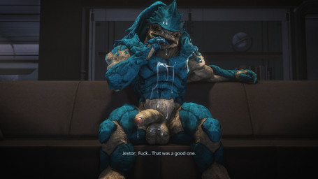 4_balls after_masturbation balls bodily_fluids cum cum_in_mouth cum_in_own_mouth cum_in_self cum_inside cum_on_balls cum_on_belly cum_on_body cum_on_chest cum_on_face cum_on_hand cum_on_own_face cum_on_own_tongue cum_on_self cum_on_tongue cum_taste dialogue foreskin furniture genital_fluids genitals half-erect humanoid_genitalia humanoid_penis licking_cum looking_at_viewer male multi_balls multi_genitalia nude on_sofa penis profanity sitting sofa solo talking_to_viewer text tongue rooking bioware electronic_arts mass_effect jextor_(rooking) alien krogan 16:9 3d_(artwork) 4k absurd_res digital_media_(artwork) english_text hi_res source_filmmaker_(artwork) widescreen