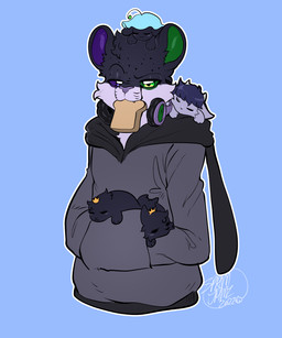 ambiguous_gender anthro bread clothed clothing crown eyes_closed feral food fully_clothed fur group hair headgear heterochromia hoodie horn simple_background size_difference solo_focus teeth topwear spamjamz aquatic felid feline mammal pinniped seal 2022 5:6 absurd_res digital_media_(artwork) half-length_portrait hi_res portrait signature