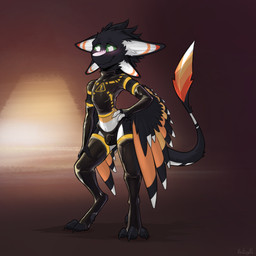 3_fingers 4_ears 4_toes anthro armwear biped black_body black_claws black_clothing black_feathers black_fur black_latex black_legwear black_pawpads black_thigh_highs black_toe_claws blush blush_lines bulge claws clothed clothing crop_top dewclaw digitigrade embarrassed feathered_wings feathers feet femboy fingers fur glistening gloves green_sclera hair hand_on_hip handwear latex latex_armwear latex_clothing latex_gloves latex_handwear latex_legwear latex_panties latex_skinsuit latex_stockings latex_thigh_highs latex_underwear legwear looking_at_viewer looking_away male male_anthro multi_ear multicolored_body orange_body orange_feathers panties pawpads paws shirt simple_background skinsuit small_waist smile solo standing stockings tail text thigh_highs tight_clothing toes topwear tuft tufted_fur underwear warning_symbol white_body white_eyes white_feathers white_fur winged_arms wings reetogoth neki avali avian bird 1:1 2024 absurd_res artist_name colored digital_drawing_(artwork) digital_media_(artwork) english_text hi_res shaded signature