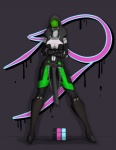 big_breasts black_background breasts cleavage clothed clothing female graffiti mask not_furry paint simple_background solo spray_paint streetwear suit techwear darkdragoon bioware electronic_arts mass_effect uri'danus alien alien_humanoid humanoid quarian