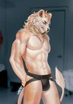 anthro claws clothing eyebrows eyelashes fingers green_eyes jockstrap male muscular muscular_male navel solo standing tan_body underwear variri felid lion mammal pantherine 2022 digital_media_(artwork) hi_res