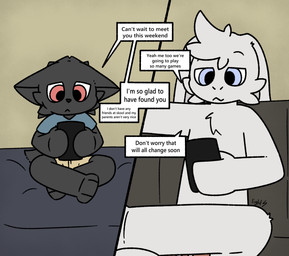 age_difference anthro bed bedroom black_body black_ears black_fur black_hair black_nose black_tail blue_clothing blue_shirt blue_t-shirt blue_topwear bottomwear brown_bottomwear brown_clothing brown_shorts cellphone child_grooming clothed clothing dialogue duo electronics fur furniture grey_eyes hair holding_cellphone holding_object holding_phone inside long_ears looking_at_object looking_at_phone male on_bed on_sofa orange_clothing orange_underwear personal_grooming phone red_eyes shirt shorts sitting sitting_on_bed sitting_on_sofa size_difference sofa speech_bubble t-shirt tail text texting topwear underwear underwear_only white_body white_ears white_fur white_hair white_nose young young_anthro young_male younger_male lightningb0lt01 canid canine canis lagomorph leporid mammal rabbit wolf 2025 absurd_res digital_media_(artwork) english_text hi_res signature