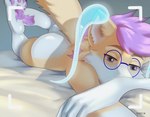 ambiguous_gender anthro blue_eyewear blue_glasses camera_view eyewear glasses hair lying on_front pawpads pose purple_hair sheinvc lloxie_(character) canid canine fox mammal phasefox hi_res pinup nonbinary_(lore)