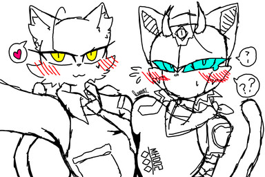 big_breasts breasts duo female female/female machine souki_kinpira51 android domestic_cat felid feline felis mammal robot 3:2