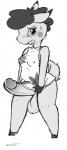 anthro balls blush bodily_fluids clothing cum erection genital_fluids genitals gynomorph humanoid_genitalia humanoid_penis intersex penis shirt shy solo topwear roy_mccloud animal_crossing nintendo deirdre_(animal_crossing) deer mammal