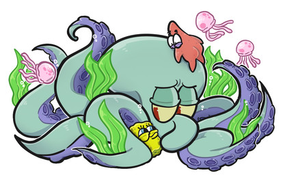 blue_eyes butt feral feralized male simple_background toony white_background hiwai nickelodeon spongebob_squarepants patrick_star spongebob_squarepants_(character) squidward_tentacles aquatic asterozoan cephalopod cnidarian coleoid echinoderm giant_pacific_octopus jellyfish medusozoan mollusk octopodiform octopus sea_sponge starfish hi_res