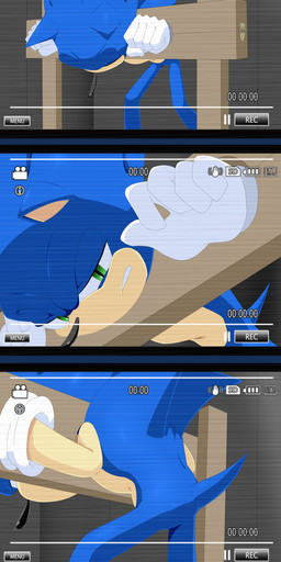 5_fingers ambiguous_gender anthro belly black_nose blue_body blue_fur captured close-up clothing featureless_crotch filter fingers fur gloves green_eyes handwear kidnapping lidded_eyes looking_down low-angle_view multiple_angles pupils quills_(anatomy) rear_view recording restrained restrained_arms restraints solo standing stocks tail tan_arms tan_belly tan_muzzle tapering_tail teeth vhs_filter white_clothing white_gloves white_handwear wide_stance worm's-eye_view kalk427 sega sonic_the_hedgehog_(series) sonic_the_hedgehog eulipotyphlan hedgehog mammal cel_shading hi_res sequence shaded male_(lore)