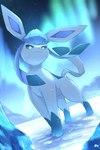 ambiguous_feral ambiguous_gender aurora_(phenomenon) blue_body blue_ears blue_fur blue_nose blue_sclera blue_tail feral fur looking_at_viewer nude snow solo tail white_eyes rumine nintendo pokemon eeveelution generation_4_pokemon glaceon pokemon_(species) 2025 hi_res