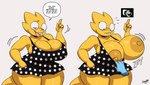 4_fingers anthro areola assisted_exposure big_breasts blush breasts buckteeth cleavage clothed clothing dialogue disembodied_hand duo eyes_closed eyewear female female_focus fingers glasses huge_breasts huge_hips huge_thighs looking_down nipples onomatopoeia open_mouth simple_background solo_focus sound_effects speech_bubble teeth text thick_thighs wide_hips joaoppereiraus undertale undertale_(series) alphys undyne lizard reptile scalie 2022 english_text hi_res