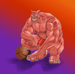 ball basketball_(ball) biceps bodily_fluids bulge clothing genital_fluids male markings muscular muscular_humanoid muscular_male nails nipples precum precum_through_clothing sharp_nails smile smiling_at_viewer solo spots spotted_body spotted_skin underbear wet wet_clothing shinshito91 looney_tunes space_jam warner_brothers pound_(space_jam) alien humanoid monstar_(space_jam) absurd_res hi_res