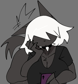 anthro big_breasts breasts cellphone cleavage clothed clothing collar electronics female female_anthro front_view fur grey_background grey_body grey_ears grey_fur grey_tail hair holding_cellphone holding_object holding_phone holding_smartphone phone shirt simple_background smartphone solo spiked_collar spikes tail topwear white_hair xarop77 sheep_(xarop77) canid canine canis mammal wolf 2025 digital_drawing_(artwork) digital_media_(artwork) english_description hi_res portrait