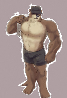5_fingers 5_toes aged_up anthro arm_hair baseball_cap biceps black_clothing black_hat black_headwear black_nose black_swimwear body_hair brown_body brown_fur bulge claws clothing countershade_neck countershade_torso countershading ear_piercing facial_markings facial_piercing featureless_chest feet fingers forearm_hair forearm_muscles forearms fur grey_background hat head_markings headgear headwear hidden_eyes leg_hair male markings mostly_onscreen muscular muscular_male muzzle_(marking) navel navel_piercing neck_tuft nose_piercing nose_ring open_mouth outer_highlight outline pecs piercing ring_piercing round_ears simple_background solo swimwear tail tan_body tan_fur tan_markings teeth thick_neck toe_claws toes towel towel_on_shoulder tuft white_outline zxcy3ber echo_(game) echo_(series) echo_project sydney_bronson mammal mustelid otter river_otter 2024 digital_media_(artwork) full-length_portrait hi_res portrait signature watermark