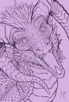 ambiguous_gender cheek_spikes facial_spikes feral forked_tongue horn looking_at_viewer open_mouth ridged_horn scales simple_background solo spikes spikes_(anatomy) tongue khyaber mythology dragon mythological_creature mythological_scalie scalie 2022 dated hi_res monochrome signature