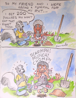 ambiguous_gender anthro clothed clothing dialogue duo feral fur group hair simple_background tail text kaccvcate mythology rat_meat dragon mammal mephitid murid murine mythological_creature mythological_scalie rat rodent scalie skunk absurd_res colored comic english_text hi_res painting_(artwork) traditional_media_(artwork) watercolor_(artwork) trans_(lore)