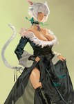 breasts cleavage clothed clothing feathers female solo tail liangjushuang final_fantasy final_fantasy_xiv final_fantasy_xiv_(legacy) square_enix y'shtola_rhul felid feline humanoid mammal miqo'te hi_res