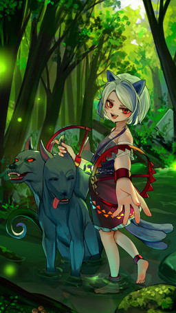 3_heads 3_tails ambiguous_feral ambiguous_gender anklet bare_shoulders barefoot bear_trap blush bottomwear clothing detailed_background duo feet female female_humanoid feral frilly frilly_bottomwear frilly_clothing frilly_skirt hand_on_ear head_tilt jewelry looking_at_viewer moss multi_head multi_tail necklace on_one_leg open_mouth outside partially_submerged plant purple_bottomwear purple_clothing purple_skirt quadruped raised_foot reaching_towards_viewer red_eyes rock sitting skirt standing tail tongue tongue_out trap_(contrivance) tree water kouroukun european_mythology greek_mythology mythology touhou enoko_mitsugashira animal_humanoid canid canid_demon canid_humanoid canine canine_humanoid canis cerberus demon hellhound humanoid japanese_wolf mammal mammal_humanoid mythological_canine mythological_creature recently_extinct_species wolf wolf_humanoid 4k 9:16 absurd_res hi_res