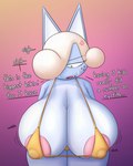 anthro big_breasts big_butt blue_body blue_fur bra breasts butt clothing dialogue female fur hair huge_breasts mature_anthro mature_female nipple_outline nipples open_mouth short_stack simple_background solo text thick_thighs underwear white_body white_hair chunknudies jenny_(chunknudies) animal_humanoid domestic_cat felid felid_humanoid feline feline_humanoid felis humanoid mammal mammal_humanoid digital_media_(artwork) english_text hi_res