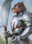 5_fingers anthro day detailed_background female fingers green_eyes holding_object holding_weapon outside sky solo weapon whiskers alectorfencer felid lion mammal pantherine 2020 digital_media_(artwork)