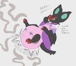 ambiguous_gender anthro baby_talk bat_ears bat_wings big_diaper black_body black_skin bodily_noises claws clothing confusion diaper diaper_peekage eyes_closed feces full_diaper green_inner_ear hand_on_head lying membrane_(anatomy) membranous_wings neck_tuft open_mouth overalls pooping purple_body purple_clothing purple_overalls purple_skin red_claws smelly soiled_diaper soiling soiling_diaper solo spread_legs spreading stink_fumes straining tail tuft unclean_diaper used_diaper using_diaper wings vexxydragon nintendo pokemon generation_6_pokemon noivern pokemon_(species) hi_res