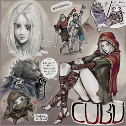 anthro armor biped blush blush_stickers breastplate butt clothing female fur gauntlets gloves grey_body grey_fur group hair handwear holding_melee_weapon holding_object holding_sword holding_weapon leg_wraps male melee_weapon pale_skin red_hood sitting smile speech_bubble sword text weapon white_hair wraps snowyfeline elden_ring fromsoftware blaidd_(elden_ring) fan_character albinauric canid canine canis human mammal wolf 1:1 2023 digital_media_(artwork) english_text hi_res meme