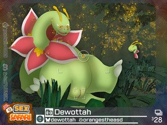 aroused camera_hud duo female feral flower genitals grass hormones lying male on_back plant sitting solo_focus tree vulva orangestheasd new_pokemon_snap nintendo pokemon pokemon_snap prof_blanc's_sex_safari generation_2_pokemon meganium pokemon_(species) 4:3